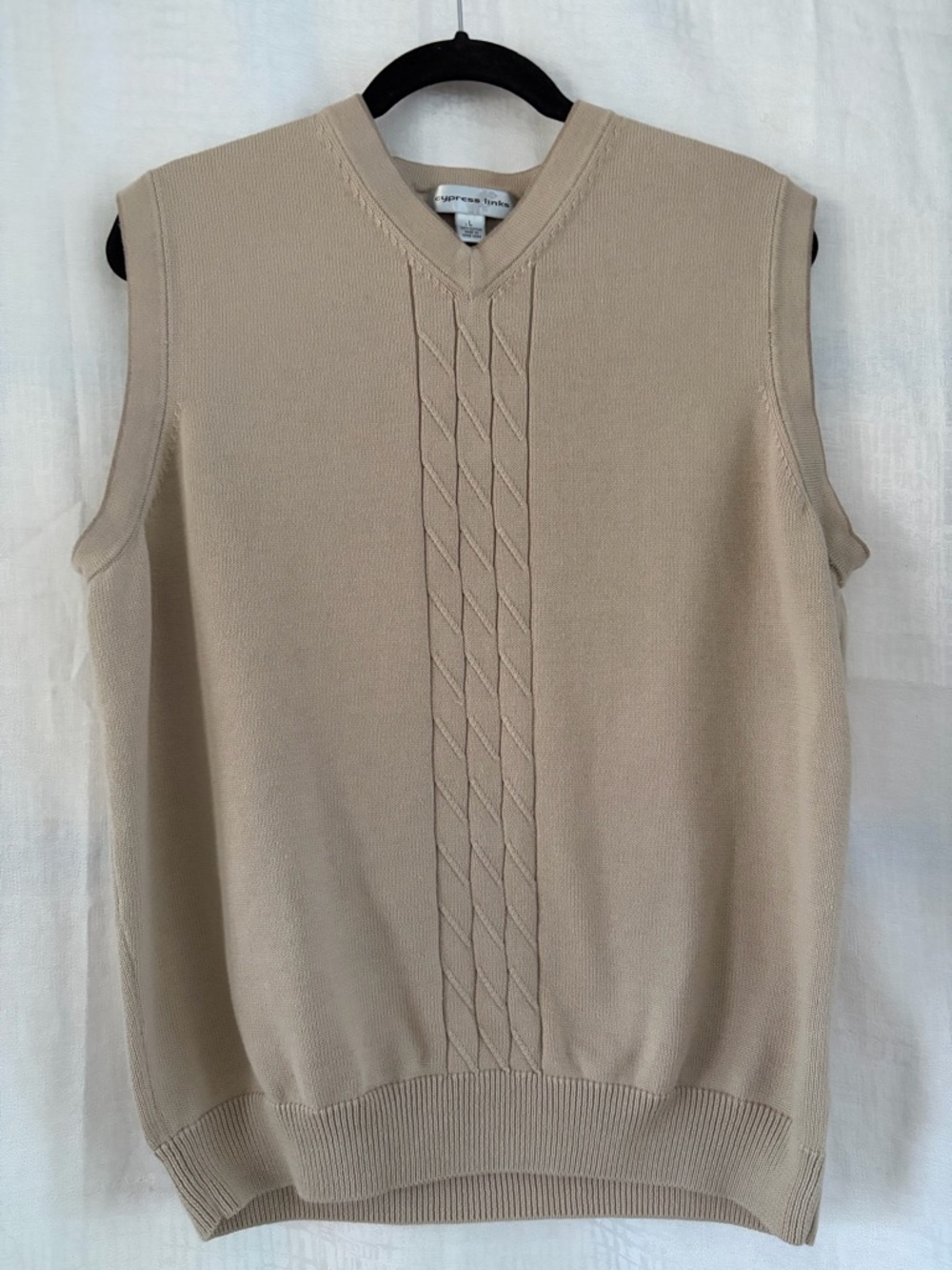 Sportscraft Men’s V-Neck Cable Knit Sweater Vest - Tan